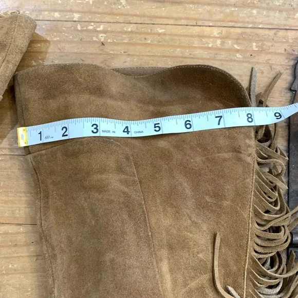 Aldo Cyndy Suede Fringe Detail Tall Boots 9 Pull On Bohemian Western Casual - Picture 12 of 14